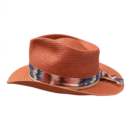 The Saltwind Hat in Ember – Handmade Shantung Cowboy Hat with Ikat Band