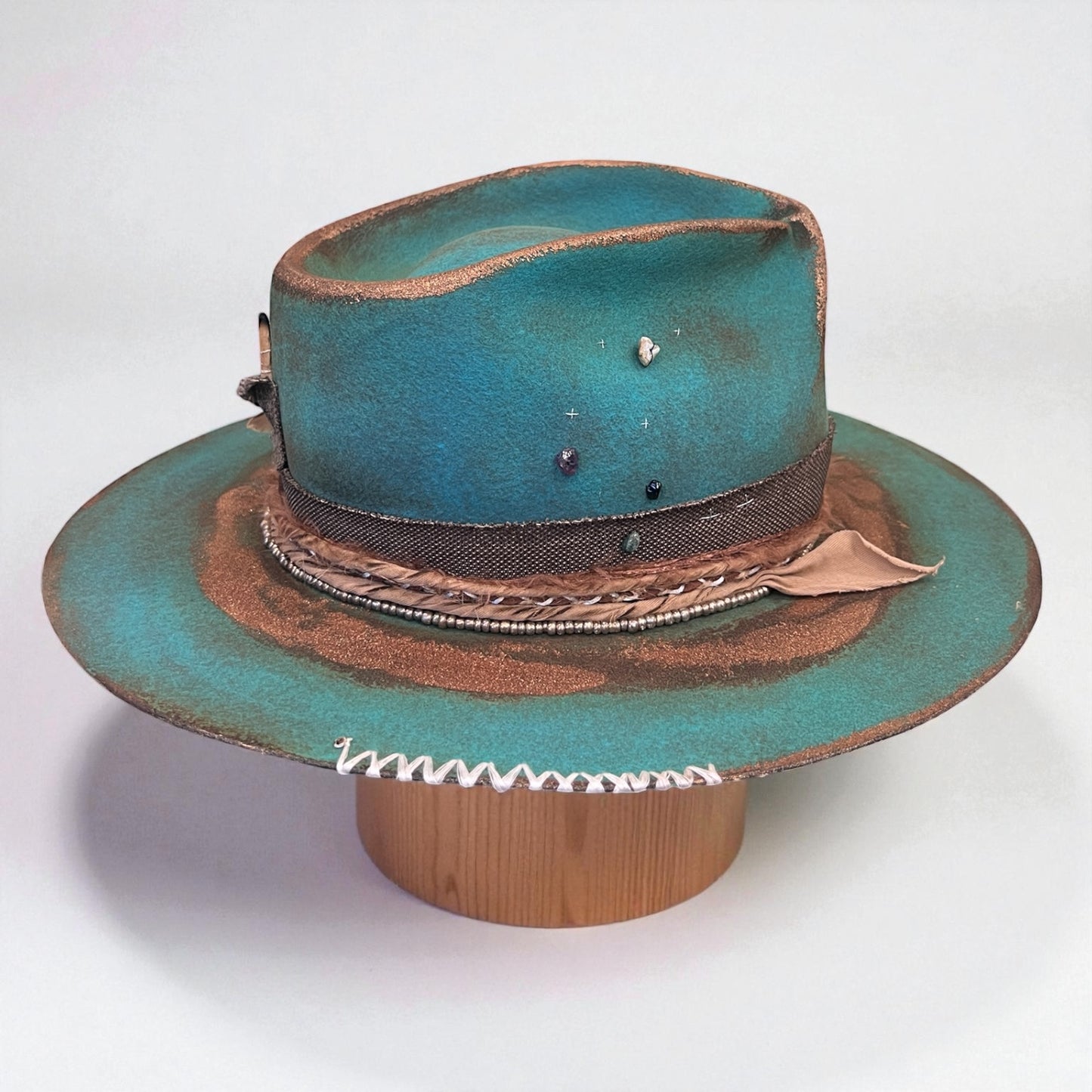 Casiopea Wool Felt Fedora Hat – Turquoise & Bronze