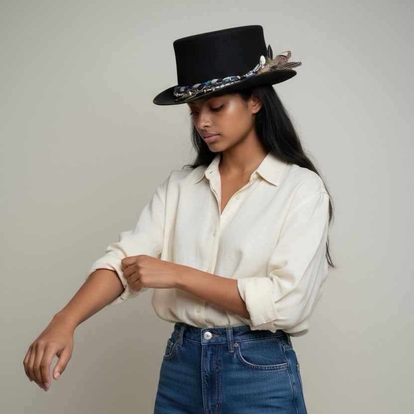 Low Top Hat – Black Wool Felt Boho Rock Hat
