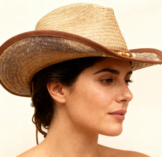 Sol Summer Hat – Gold Indigo Straw Fedora