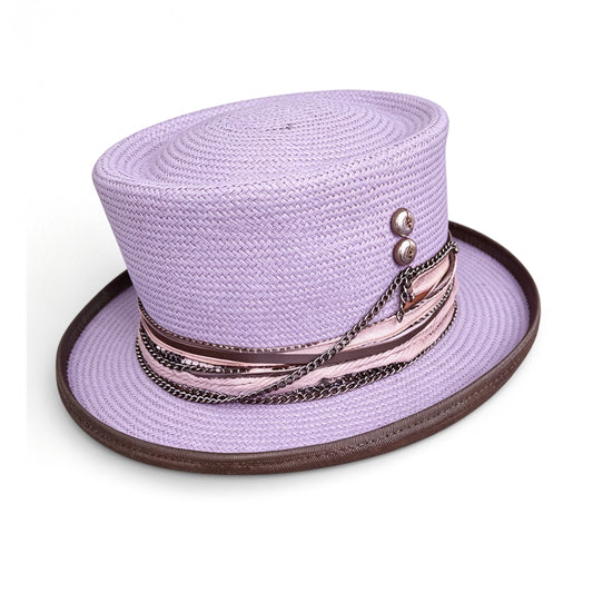 Purple Straw Top Hat – Summer Rare Top Hat – handmade straw top hat by artisan Ruby Cantero, detail view 2 | Pokijomba Hats
