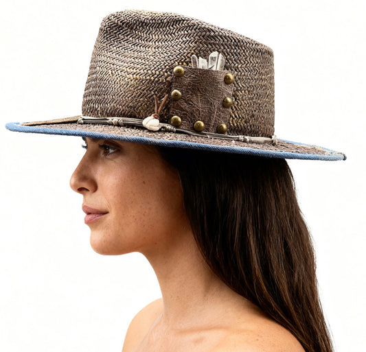 Vibes Keeper – Brown Straw Fedora Hat – handmade straw fedora hat by artisan Ruby Cantero | Pokijomba Hats