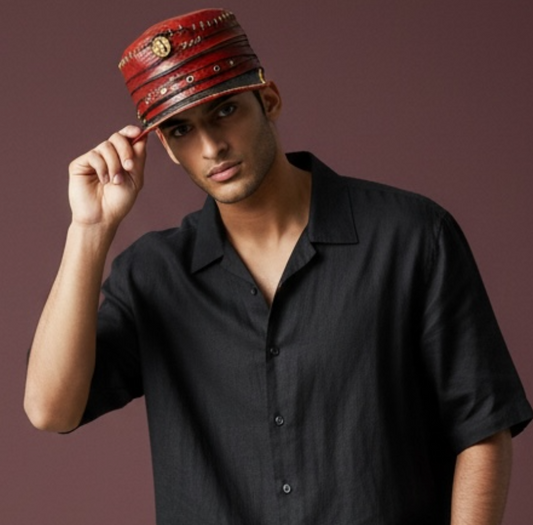 Rouge Artisan Vintage Style 100% Leather Cap – handmade leather-effect felt hat by artisan Ruby Cantero | Pokijomba Hats