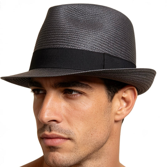 POKIS — Black Summer Straw Trilby Hat