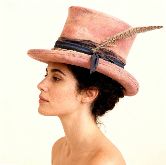 Pink Watercolor Dream – Edgy Distressed Wool Felt Top Hat
