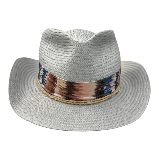 The Saltwind Hat in Stone – Handmade Shantung Cowboy Hat with Ikat Band