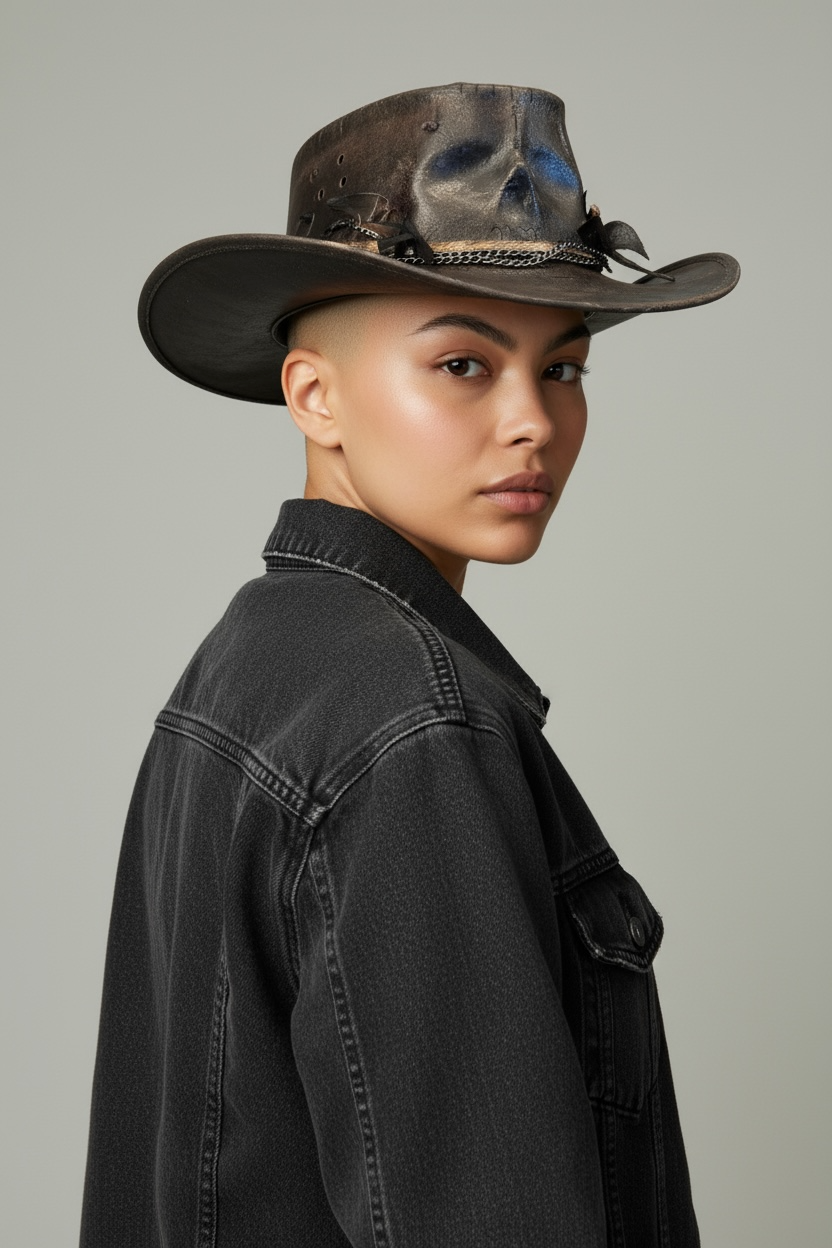 Poison Skull Hat – The Art of Rebellion – Vintage… – leather-effect felt hat, detail view 2 | Pokijomba Hats