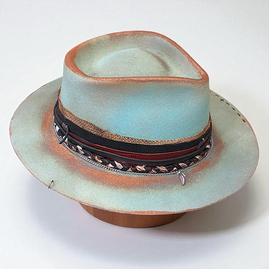 TriBeCa – Rare Handmade Felt Fedora – handmade wool felt fedora hat by artisan Ruby Cantero, detail view 4 | Pokijomba Hats