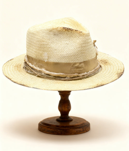 Las Canarias – Beige Straw Fedora Hat | Boho-Chic… – handmade straw fedora hat by artisan Ruby Cantero, detail view 5 | Pokijomba Hats