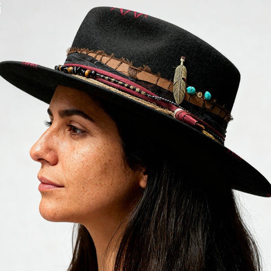 Sara – Black Wool Felt Fedora Hat – handmade wool felt fedora hat by artisan Ruby Cantero | Pokijomba Hats