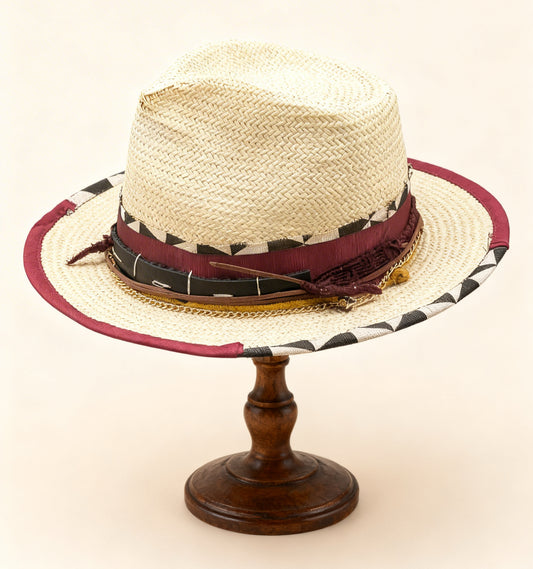 Stravaganzza – Beige Straw Fedora Hat | Boho-Chic… – handmade straw fedora hat by artisan Ruby Cantero, detail view 4 | Pokijomba Hats