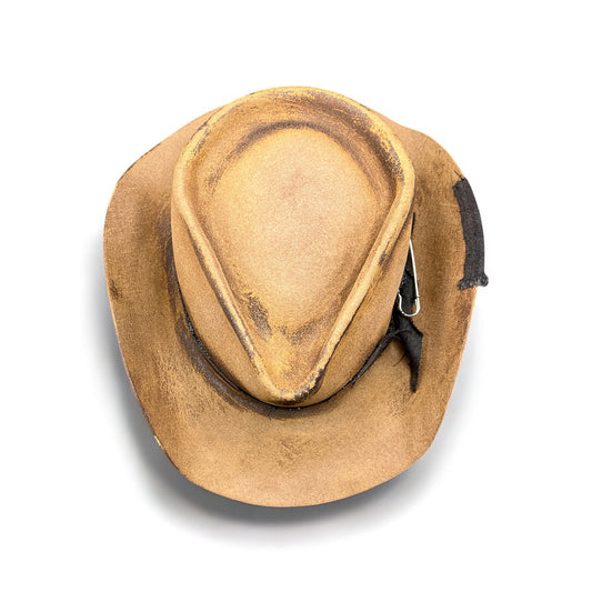 Simple Man – Distressed Cowboy Hat – handmade handmade felt cowboy hat by artisan Ruby Cantero, detail view 10 | Pokijomba Hats