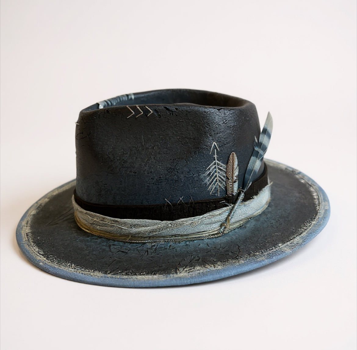 In Stock – Silver Ocean – Handcrafted Ethnic Statement Fedora Hat