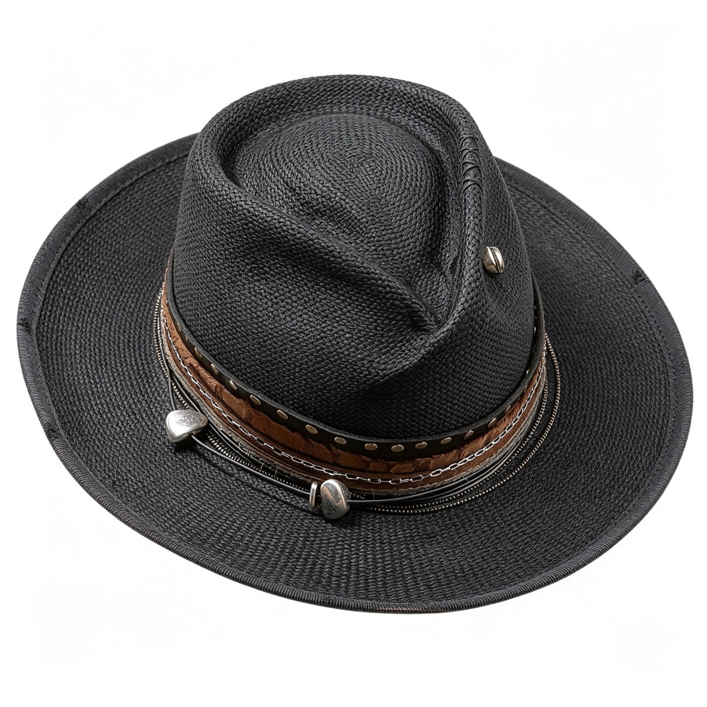 Straw Medium Brim Fedora Hat – Summer Hat – handmade straw fedora hat by artisan Ruby Cantero, detail view 4 | Pokijomba Hats