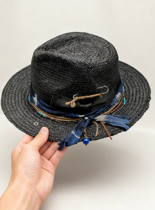 Santorini – Black Straw Fedora Hat
