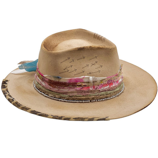 Oh, I’m Burning” Felt Fedora Hat – handmade wool felt fedora hat by artisan Ruby Cantero, detail view 5 | Pokijomba Hats