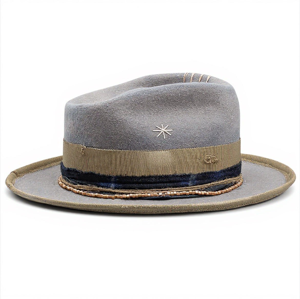 “Spark” Modern Elegance Hat – Grey – handmade handmade felt hat by artisan Ruby Cantero, detail view 5 | Pokijomba Hats
