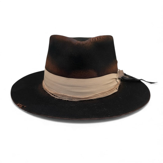 The Arizona Beige – Ethnic Bohemian Style Felt… – handmade wool felt fedora hat by artisan Ruby Cantero, detail view 6 | Pokijomba Hats