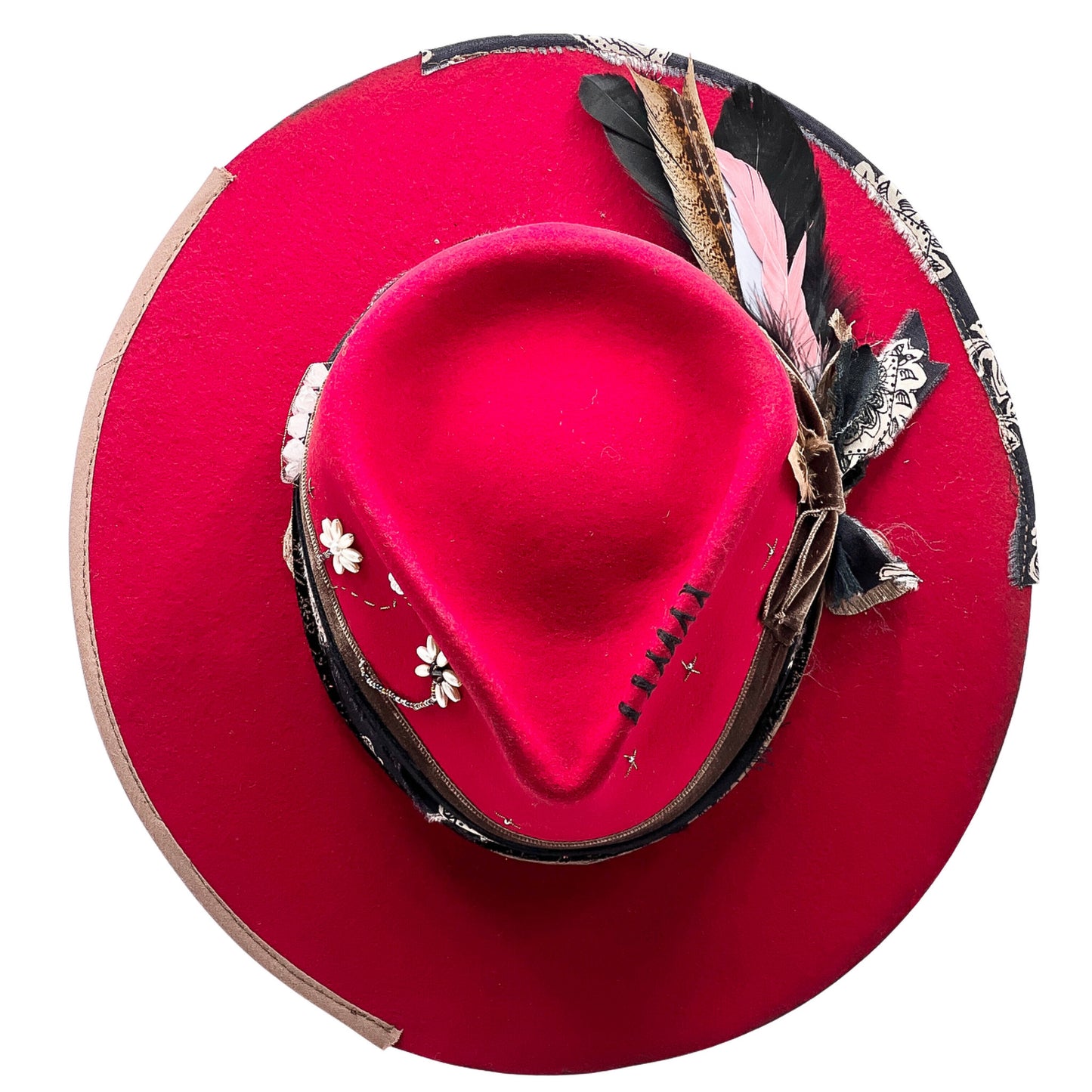 Ruby Red Statement Hat – handmade handmade felt hat by artisan Ruby Cantero, detail view 6 | Pokijomba Hats