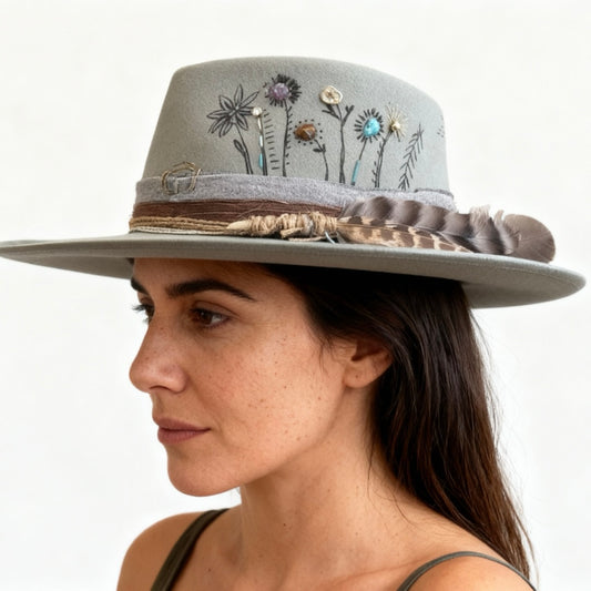 “Flowers of Ophelia” – Boho Wool Felt Hat – handmade wool felt fedora hat by artisan Ruby Cantero | Pokijomba Hats