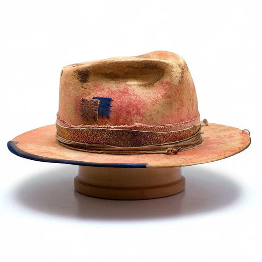 The Pink Boho Soul – Vintage Tie-Dye Wool Felt… – handmade wool felt fedora hat by artisan Ruby Cantero, detail view 5 | Pokijomba Hats