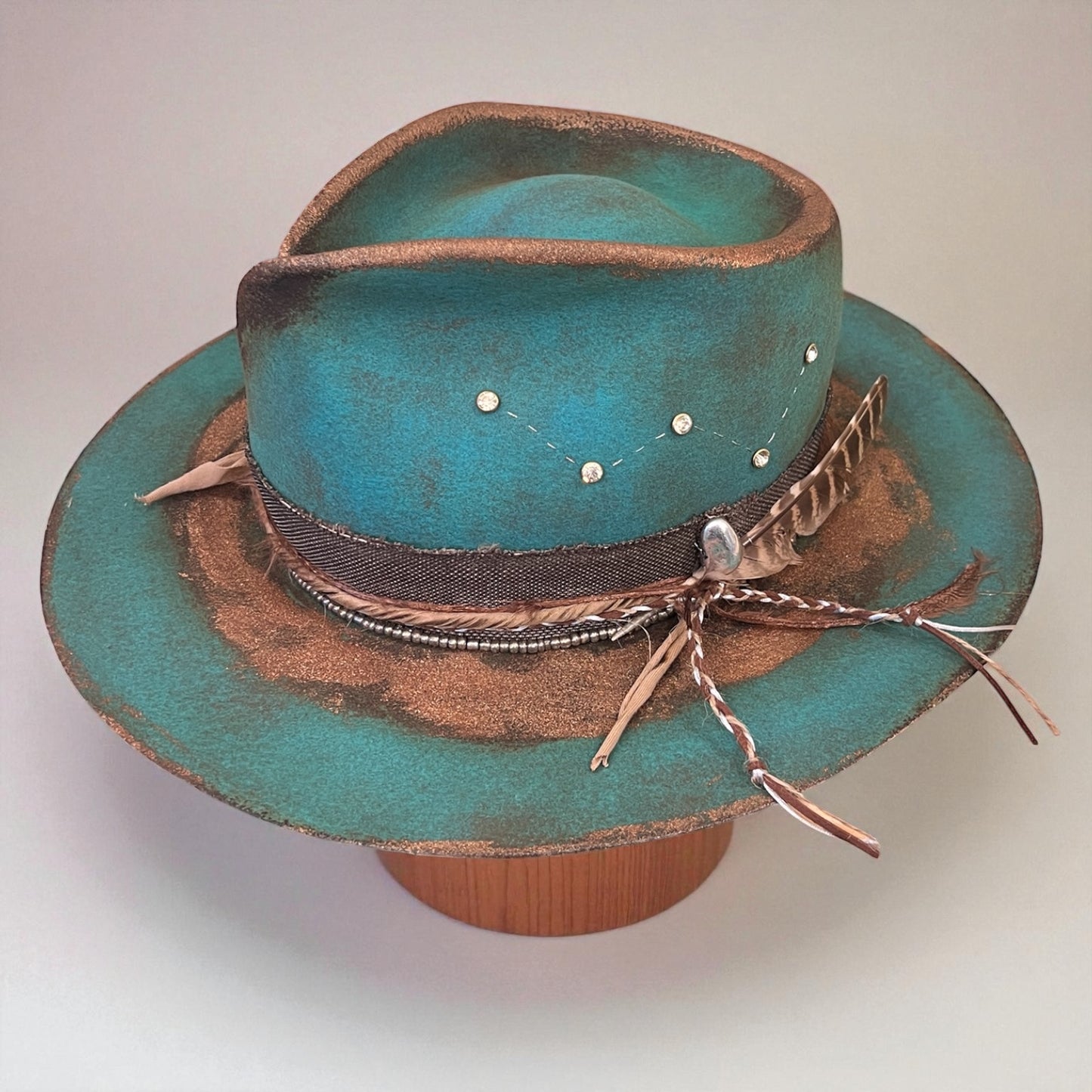 In Stock – Casiopea Wool Felt Fedora Hat – Turquoise & Bronze