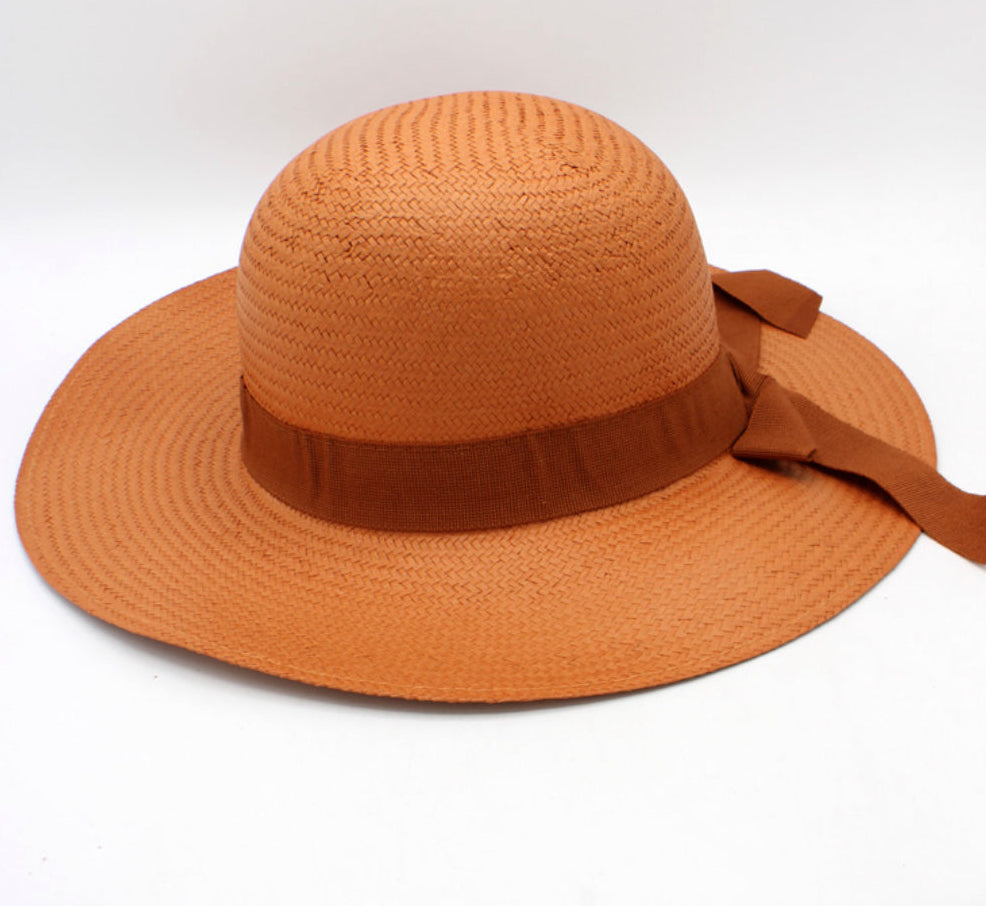 The Valencia — Wide Brim Terracotta Straw Hat | Tonal Bow Ribbon | Made in Italy