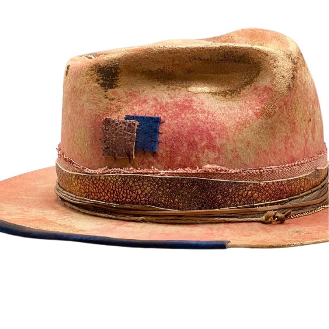 The Pink Boho Soul – Vintage Tie-Dye Wool Felt Fedora Hat – Special Offer