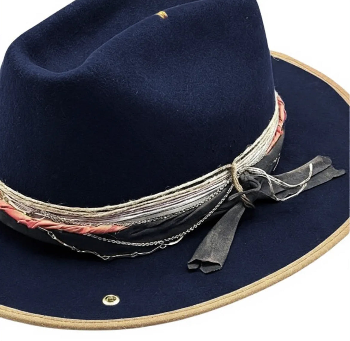 “Solstice” Elegant Felt Hat - Western Crown – handmade wool felt cowboy hat by artisan Ruby Cantero, detail view 3 | Pokijomba Hats