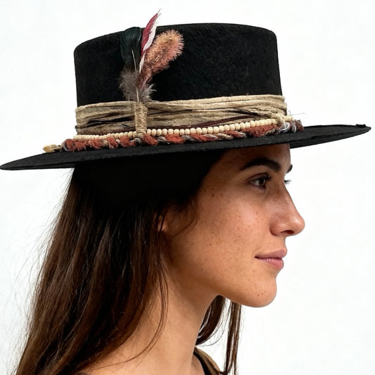 Fantastic – Black Wool Felt Bolero Hat – Boho Chic – wool felt fedora hat | Pokijomba Hats