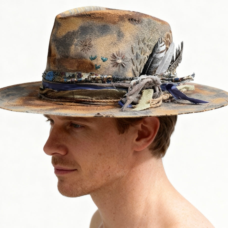 Boho Soul | Rare Vintage Indigo Fedora – Handcrafted Felt Hat Dyed in Natural Indigo