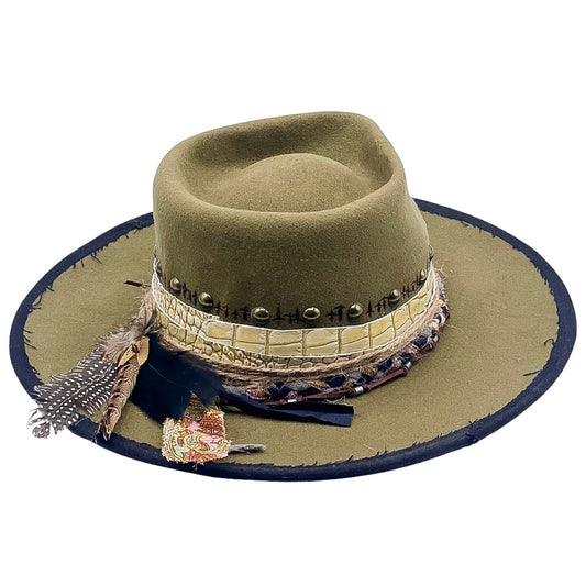 The Guatapé – Wool Felt Fedora Hat | Bohemian… – handmade wool felt fedora hat by artisan Ruby Cantero, detail view 5 | Pokijomba Hats