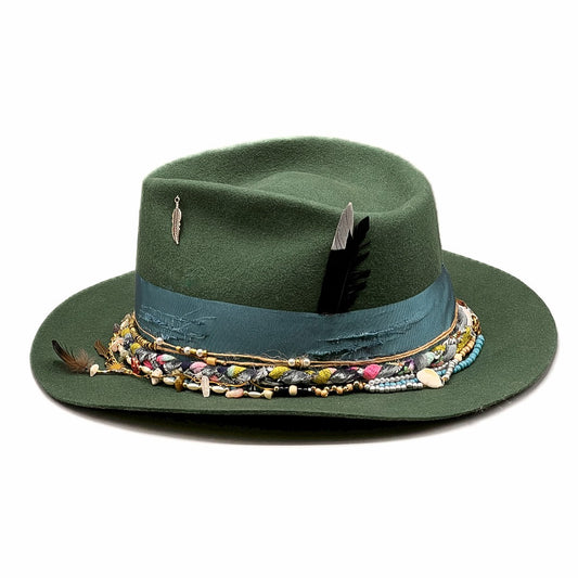 Good Vibes – handmade handmade felt hat by artisan Ruby Cantero, detail view 3 | Pokijomba Hats