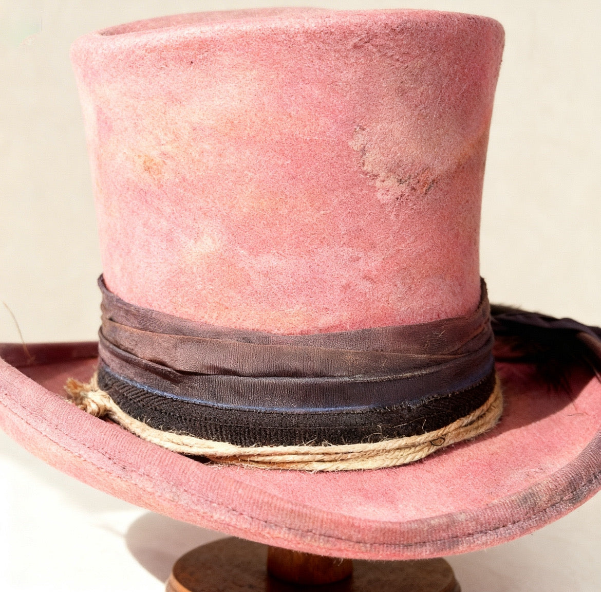 Pink Watercolor Dream – Edgy Distressed Wool Felt Top Hat
