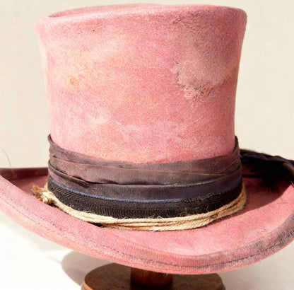 Pink Watercolor Dream – Edgy Distressed Wool Felt Top Hat