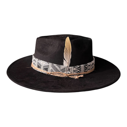 The Sentinel – Wide Brim Suede Fedora Hat in Black