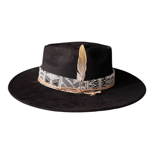 The Sentinel – Wide Brim Suede Fedora Hat in Black