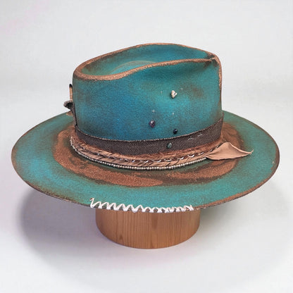 In Stock – Casiopea Wool Felt Fedora Hat – Turquoise & Bronze