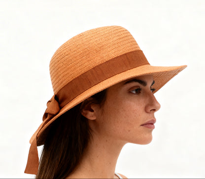 The Valencia — Wide Brim Terracotta Straw Hat | Tonal Bow Ribbon | Made in Italy