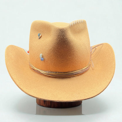 In Stock – Palm Beach – Boho Chic Ochre  Felt Cowboy Hat with Palm Design