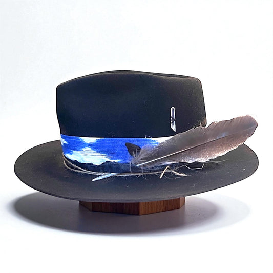 The Arizona – Rock Boho Style – Blue “Llengua Mallorquina” Ribbon – Felt Fedora Hat