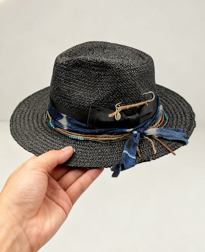 Santorini – Black Straw Fedora Hat