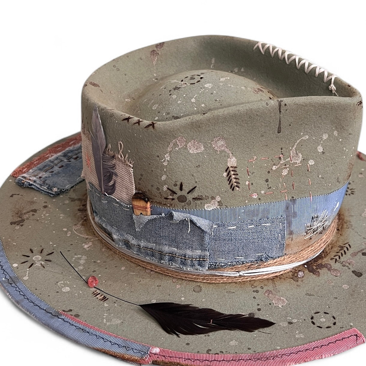 Rare Vintage Style Rabbit Felt Hat – Out Of The Ordinary – Hand-Painted Artistic Hat – Unique Luxury Felt Hat for Men and Women