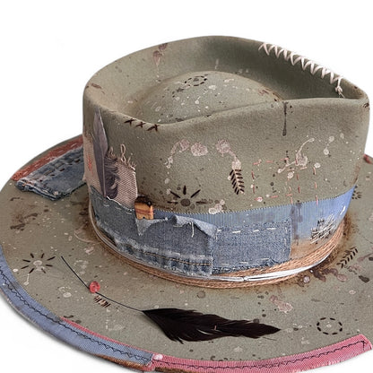 Rare Vintage Style Rabbit Felt Hat – Out Of The Ordinary – Hand-Painted Artistic Hat – Unique Luxury Felt Hat for Men and Women