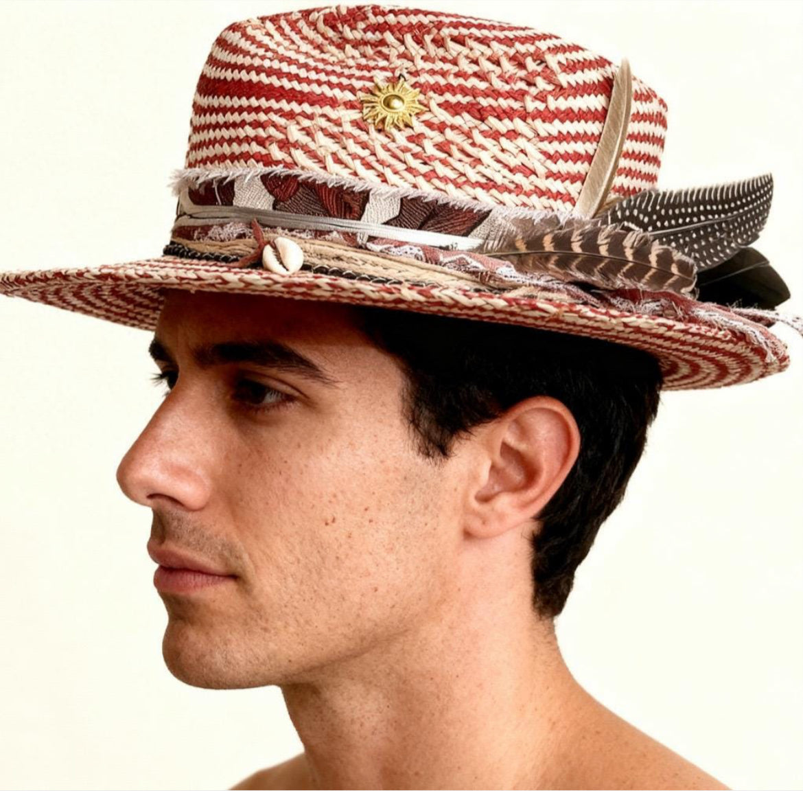 Straw Medium Brim Fedora Hat – Summer Hat – handmade straw fedora hat by artisan Ruby Cantero, detail view 5 | Pokijomba Hats
