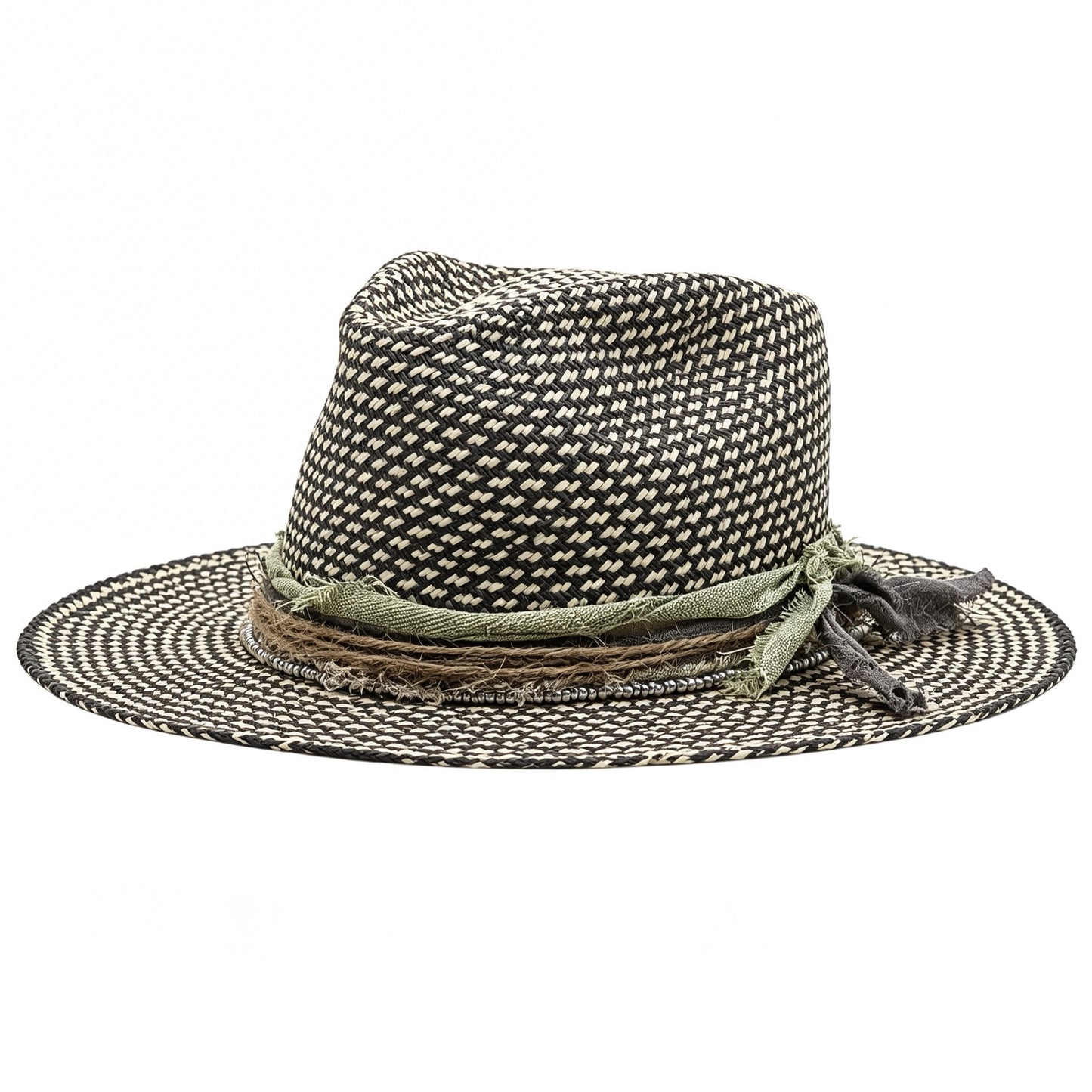 Straw Medium Brim Fedora Hat – Summer Hat – handmade straw fedora hat by artisan Ruby Cantero, detail view 2 | Pokijomba Hats
