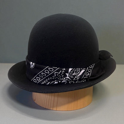 Modern Bowler Hat – Black Bandana – Wool Felt Hat