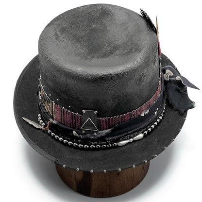 Brave Soul – Black Wool Felt Hat – Leather Effect