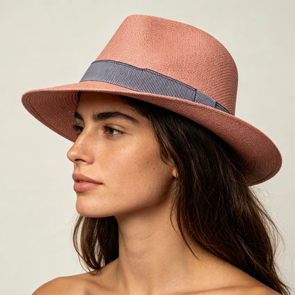 POKIS — Pink Summer Straw Trilby Hat