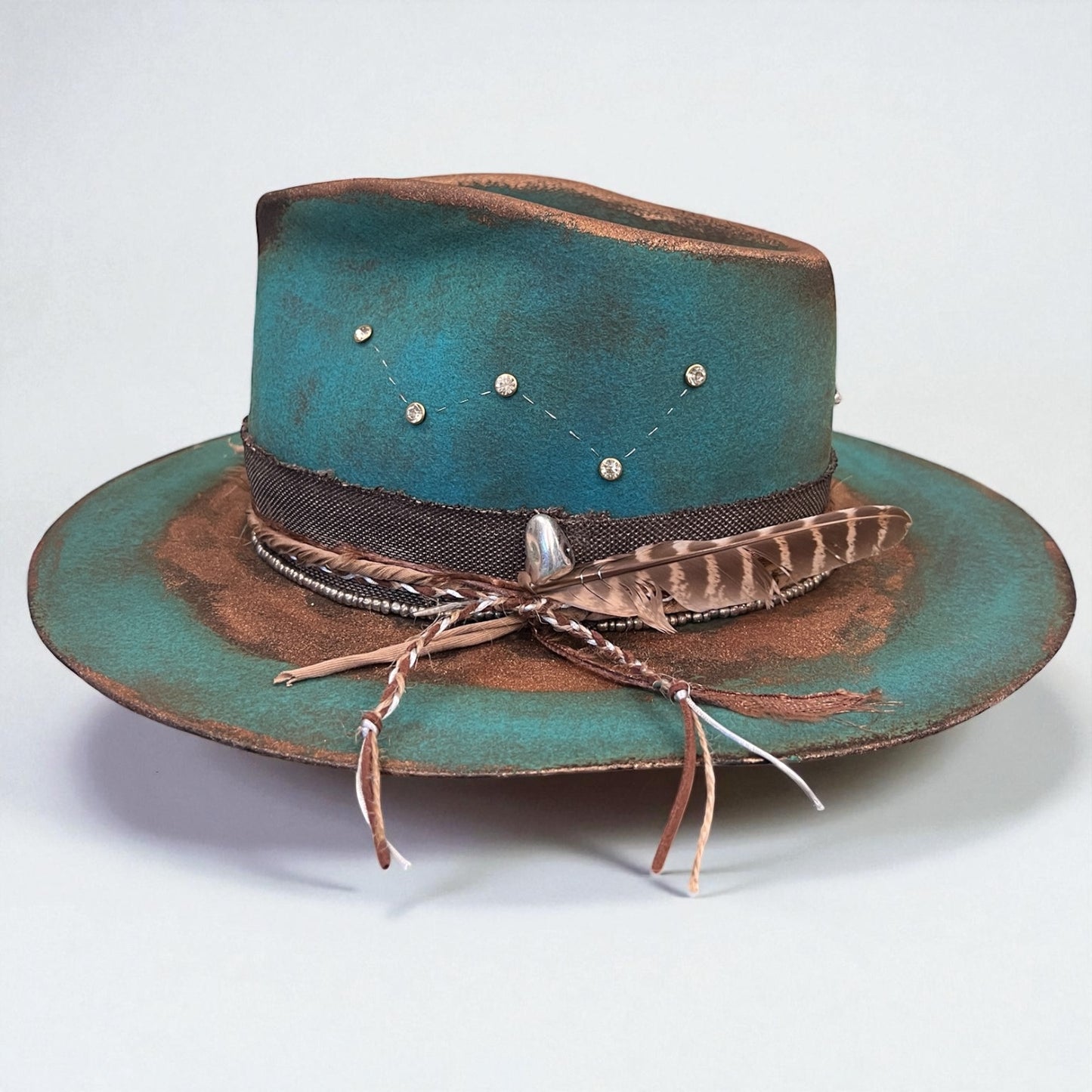 In Stock – Casiopea Wool Felt Fedora Hat – Turquoise & Bronze